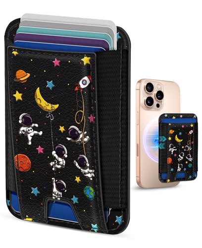 Compatible with Magsafe Wallet Magnetic Card Holder - for Women Leather Phone Wallet Fits 7 Cards Slim RFID Card Holder for iPhone 16/15/14/13/12 for Samsung S25 Ultra/S24 Ultra, Astronaut - style: Astronaut