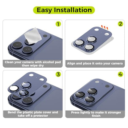 2-Pack for iPhone 17 Pro Camera Lens Protector - [Not Easy to Break] [Strong Adsorption] [Case-Friendly] Metal Aluminum Alloy Tempered Glass Rear Camera Screen Protector - Deep Blue - size: 17 Pro Blue