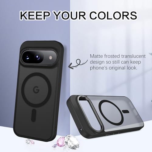 BENTOBEN for Google Pixel 9 Case [Magsafe Compatible] Translucent Matte Slim Shockproof Protective Phone Case for Google Pixel 9 6.3" 2024, Black - color: Black