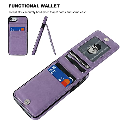 KIHUWEY for iPhone SE/8/7 Wallet Case Card Holder Kickstand, Purple - color: Purple