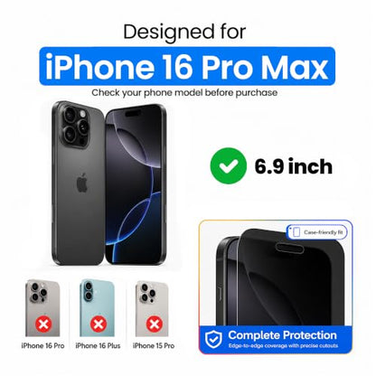 Ocushield Privacy Anti Blue Light Tempered Glass Screen Protector of iPhone 16 Pro Max (6.9") – Anti-Spy, Blocks Blue Light, Prevents Eye Strain & Helps You Sleep Better, 9H Hardness & Case Friendly - size: iPhone 16 Pro Max (6.9") - Privacy