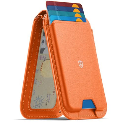 SHIELDON Genuine Leather for MagSafe Wallet Stand, 6 Card Holders, Orange - color: Orange