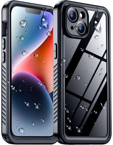 Compatible with iPhone 14 Case Waterproof, Built-in Screen & Camera Protector IP68 Underwater Full Body 14FT Military Dropproof Shockproof Phone Case 6.1"-Black/Clear - color: Black, size: iPhone 14
