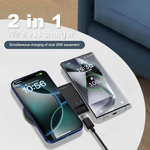 40W Wireless Charging Pad, Dual 20W Fast Wireless Charging Mat for Samsung Galaxy S25,S24,S23/Note 20/10/Buds,15W Wireless Charger Station for iPhone 17 16 15 14 13 8/SE/X/XS (Black) - color: Black