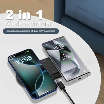 40W Wireless Charging Pad, Dual 20W Fast Wireless Charging Mat for Samsung Galaxy S25,S24,S23/Note 20/10/Buds,15W Wireless Charger Station for iPhone 17 16 15 14 13 8/SE/X/XS(Black with dapter) - color: Black with Adapter