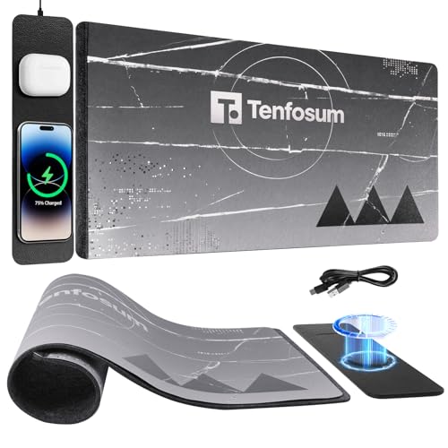30"x15" XXL Wireless Charging Mouse Pad, Detachable 15W Qi Charger - color: Space Crack