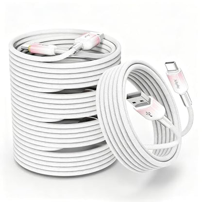 10FT USB A to USB C Cable 5-Pack, 60W Fast Charging, Ice Crystal Shell - color: Pink, size: 10Feet