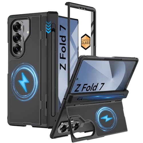 Magnetic for Samsung Galaxy Z Fold 7 Case, [Compatible with MagSafe][Thinner S Pen Holder] [Invisible Kicktand] [Hinge Protection] [Screen Protector],Shockproof Full Body Heavy Duty Phone Cover(Black) - color: Black