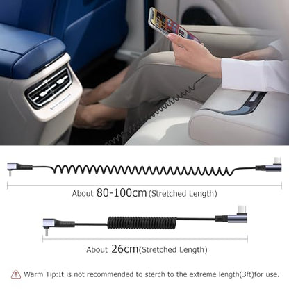 YACSEJAO 90 Degree Coiled USB C to USB C Cable 65W 1M/3.2FT, Right Angle - style: Right Angle