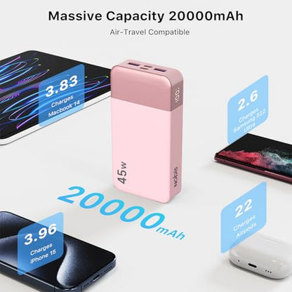 NOBIS Portable Charger 45W 20000mAh Power Bank Fast Charging - color: Pink