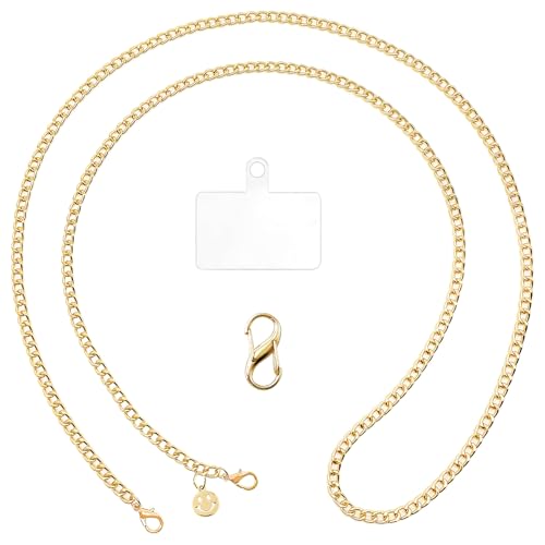 Phone Lanyard Crossbody with Tether Tab, Adjustable Phone Strap, Metal Phone Chain Lanyard, Cellphone Neck Strap for Travel Essentials, Compatible with iPhone, Smartphones, Gold - color: Gold