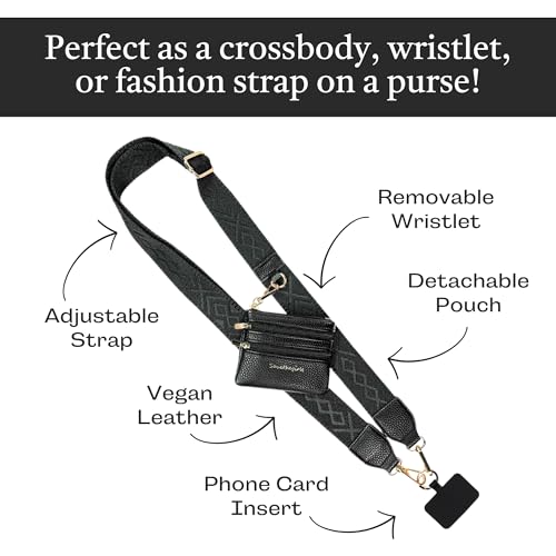 Save the Girls Clip & Go Phone Lanyard with Wallet Pouch, Classic Black - color: Black