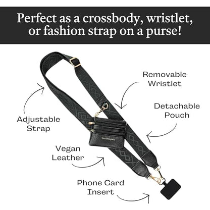 Save the Girls Clip & Go Phone Lanyard with Wallet Pouch, Classic Black - color: Black