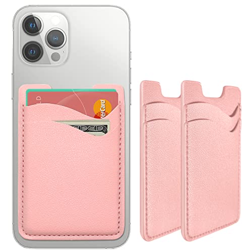 Phone Card Holder, 2-Pack Stick-On Wallet for iPhone, Samsung - Pink - color: Pink