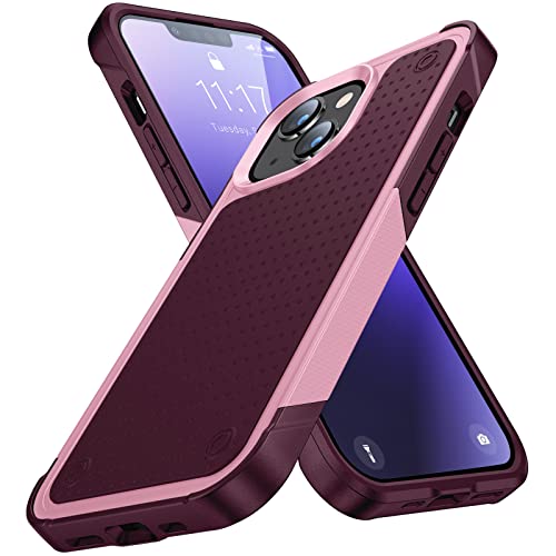Designed for iPhone 14 Case iPhone 13 Case 2 in 1 Gift Militay Grade Drop Protective Rugged Heavy Duty Cover Shockproof Case for iPhone 14 Phone Case for Women Men boy Girl (Pink+Rose Red) - color: Pink+Rose Red