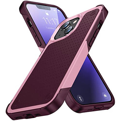 Designed for iPhone 14 Case iPhone 13 Case 2 in 1 Gift Militay Grade Drop Protective Rugged Heavy Duty Cover Shockproof Case for iPhone 14 Phone Case for Women Men boy Girl (Pink+Rose Red) - color: Pink+Rose Red