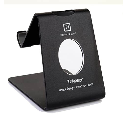 Cell Phone Stand - Aluminum Desktop Phone Holder, Anti-Slip, Universal Fit - color: Black