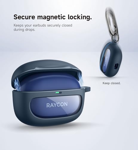 SURITCH Case for Raycon Everyday Earbuds (2024 Edition), Shockproof Magnetic Case for Raycon Bluetooth True Wireless in-Ear Buds Headphones, Protective Cover with Magnetic Lid Lock & Carabiner, Navy - color: Navy
