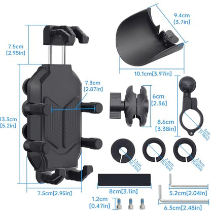 Motorcycle Phone Holder with Vibration Dampener & High Speed Secure Lock, Anti Shake Motorcycle Cell Phone Holder, Motorcycle Phone Mount for ATV Bike Fit 4.7-7.2 Smartphones