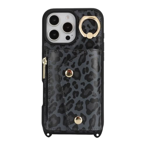 Lipvina Crossbody Wallet Case for iPhone 16 Pro Max,Black Leopard - color: 04-Black Leopard, size: iPhone 16 Pro Max 6.9"