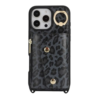 Lipvina Crossbody Wallet Case for iPhone 16 Pro Max,Black Leopard - color: 04-Black Leopard, size: iPhone 16 Pro Max 6.9"