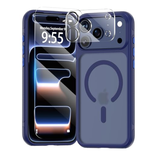 for iPhone 17 Pro Max Case 3-in-1,Translucent Matte Frosted Back with Anti-Slip Frame,Full Protection with Screen Protector & Camera Lens Cover,Compatible with MagSafe, Blue - color: A1-Anti-Slip Blue Matte, size: iPhone 17 pro Max (6.9")