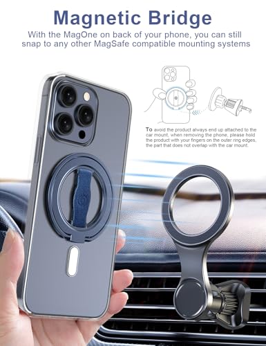 EWA MagOne 3rd Gen [Compatible with MagSafe] Phone Grip Stand with Finger Strap, Removable Magnetic Ring Holder Kickstand Loop for iPhone 17,16,15,14,13,12 Series-(Blue) - color: Blue