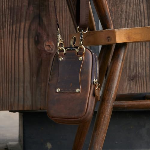 Genuine Leather Phone Holster for Belt Men, Belt Clip Wallet Case Fit for iPhone 17/16/15/14 Pro Max Samsung Galaxy S25 Edge S24 Ultra Travel Cell Phone Pouch Crossbody Purse Belt Bag (Coffee) - color: Coffee