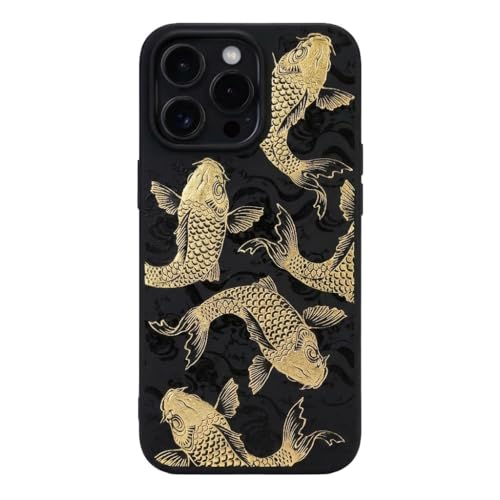 Black Case for iPhone 13 - Koi Carp Golden Cover Shockproof Protective TPU Rubber Matte Soft Japanese Aesthetic Gold Pond Luxury Fish Nautical Sea Ocean Traditional Asian Design Lucky Goldfish - color: Koi Carp, size: iPhone 13