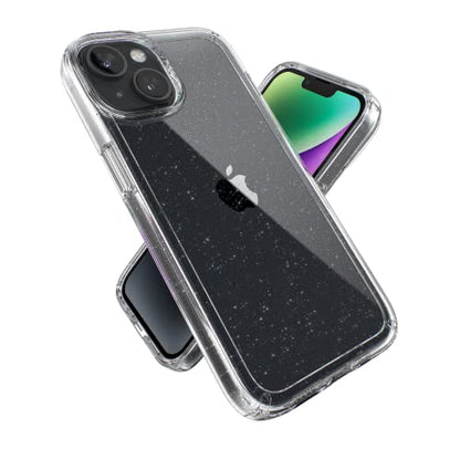 Speck Clear iPhone 14 & iPhone 13 Case - Drop Protection, Scratch Resistant & Anti-Yellowing Dual Layer Case for iPhone 14 & iPhone 13 Case for 6.1 inch Model - Clear with Platinum Glitter GemShell - color: Clear/Clear W/Platinum Glitter