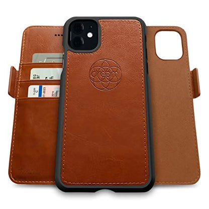 Dreem Fibonacci 2-in-1 Wallet Case for Apple iPhone 11 - Luxury Vegan Leather, Magnetic Detachable Shockproof Phone Case, RFID Card Protection, 2-Way Flip Stand - Caramel - color: Caramel, size: iPhone 11