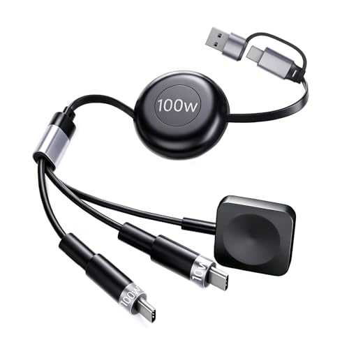 100W Retractable Multi Charging Cable for Apple Watch Charger,Dual USB C