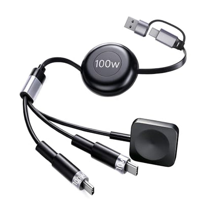 100W Retractable Multi Charging Cable for Apple Watch Charger,Dual USB C
