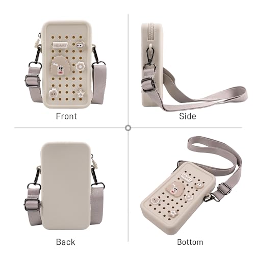 CANDY Small Crossbody Bag with Wide Shoulder Strap and Larger Holes for Charms – Adjustable, Stylish, and Comfortable Everyday Bag (Beige) - color: Beige Updated