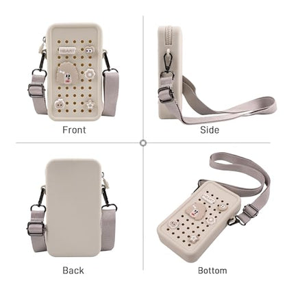 CANDY Small Crossbody Bag with Wide Shoulder Strap and Larger Holes for Charms – Adjustable, Stylish, and Comfortable Everyday Bag (Beige) - color: Beige Updated