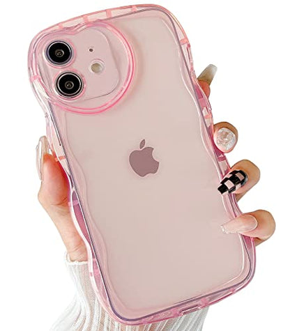 Qokey for iPhone 11 Case (2019 6.1"),Cute Clear Love Design,with Love-Heart Camera Frame Wavy Edge Transparent Full Protective Soft TPU Shockproof Phone Cover for Women Girls Pink - size: for iPhone 11