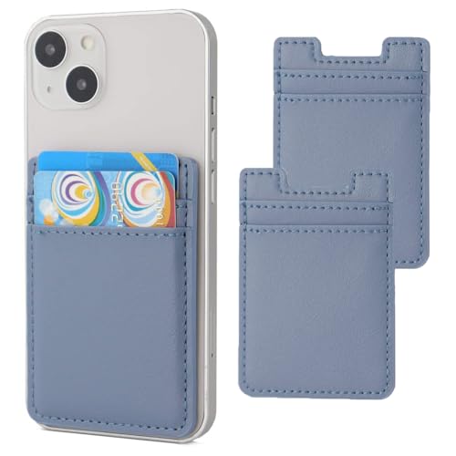 Fulgamo 2Pack Phone Card Holder,Leather Phone Wallet Adhesive Stick On Credit Card Pocket for Back of Phone Case iPhone and Android-Blue