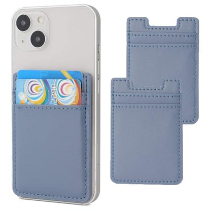 Fulgamo 2Pack Phone Card Holder,Leather Phone Wallet Adhesive Stick On Credit Card Pocket for Back of Phone Case iPhone and Android-Blue