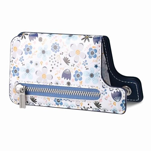 Stick on Wallet for Phone Case, Credit Adhesive Card Holder for Back of Phone Cases Flip Leather Zipper Flower Wallet Sleeve Compatible with iPhone, Samsung Galaxy Most Smartphones Blue - color: Flower Blue