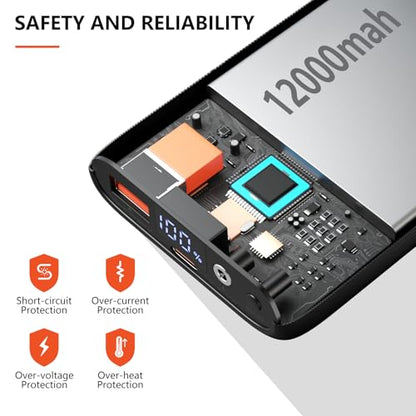 5V 2A/3A Battery Pack for Heated Vest Heated Jacket, 12000mAh Power Bank for Heated Apparel with LED Display with 7.4V DC Port - size: 7.4 V 12000 mAh Black
