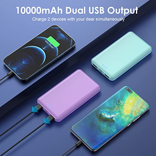 [2 Pack]Portable Charger Power Bank 10000mAh,Slimmer USB C Fast Charging Portable Phone Charger,Travel Essentials Backup External Battery Pack for iPhone 17/16/ 15/14/13/12,Galaxy,Android-Green+Purple - color: Green+Purple