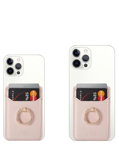 Card Holder for Phone Case 2Pc, RFID Leather Phone Wallet with Ring | Phone Wallet Stick On Back Of Phone Case.Credit Card/ID/Pocket Phone Card Holder for iPhone Andriod. Viewing Freely - color: Gold+Pink
