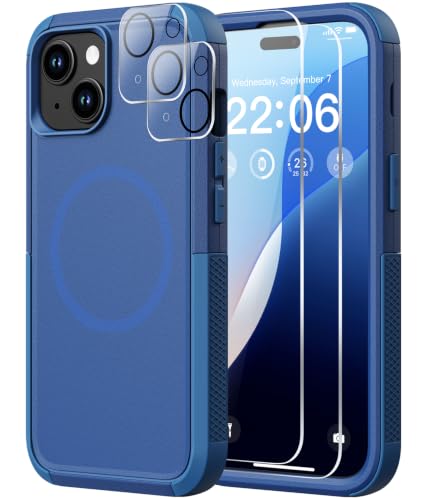 Diverbox for iPhone 15 Case [Compatible with MagSafe] [Shockproof] [Dropproof] [with Screen Protector ] Heavy Duty Protection Phone Case Cover for Apple iPhone 15 2023 6.1 inch (Blue) - color: Blue, size: iPhone 15