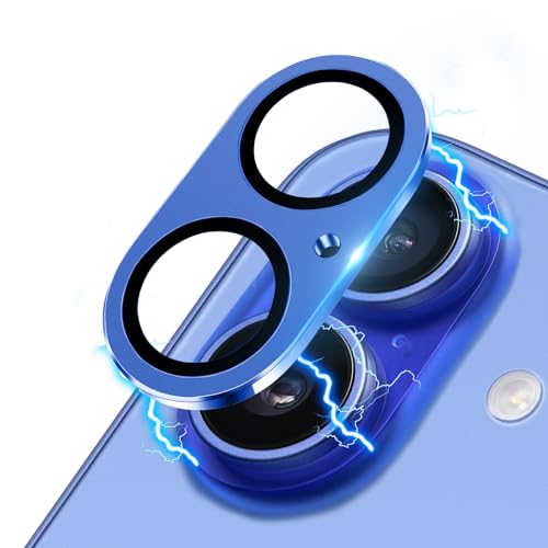 Compatible with iPhone 16 and 16 Plus Camera Lens Protector, Upgraded Anti-Scratch Tempered Glass Metal Camera Screen Protector Shockproof Full Protective Lens Cover - color: Ultramarine Frosted, size: for iPhone 16 / 16 Plus