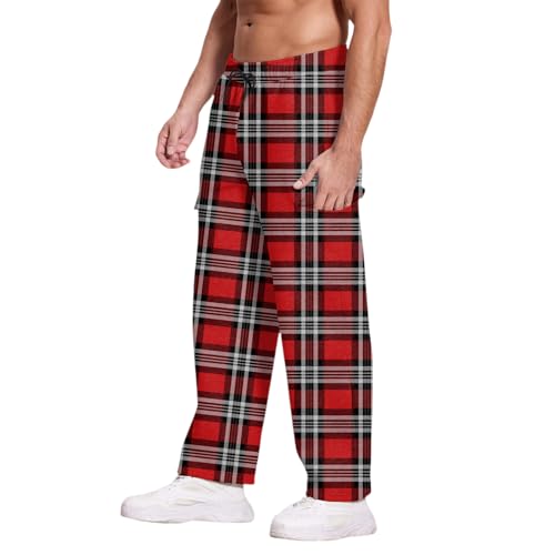 Mens Casual Pants Canvas Stretch Tactical Water Resistant Deep Pockets Utility BDU Camping Tactical Pants for Men - color: A Red, size: X-Large