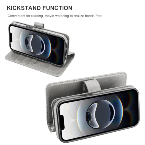 Bocasal Detachable Wallet Case Card Holder for iPhone 17e/16e, Grey | RFID Blocking Kickstand Card Slots Holder PU Leather Magnetic Shockproof Wrist Strap Removable Flip Protective Cover 6.1 inch - color: Gray