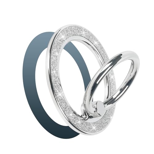 Guppy Magnetic Phone Ring Holder, Glitter Magnet Finger Ring Grip Stand Holder, 360° Rotation with Cell Phone Ring Stand, Compatible with MagSafe for iPhone 17 Pro Max 16 15 14 13 12 All-Silver - color: Silver