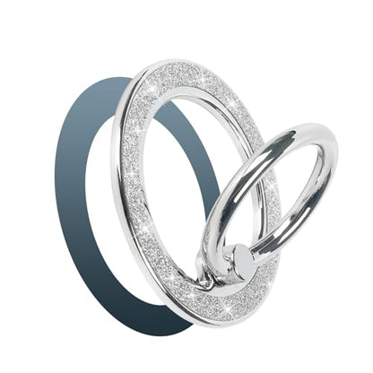 Guppy Magnetic Phone Ring Holder, Glitter Magnet Finger Ring Grip Stand Holder, 360° Rotation with Cell Phone Ring Stand, Compatible with MagSafe for iPhone 17 Pro Max 16 15 14 13 12 All-Silver - color: Silver