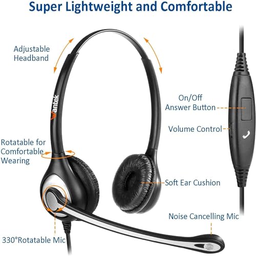 Wantek Cell Phone Headset with Microphone Noise Cancelling for Laptops, PC,3.5mm Jack,Volume Control,Wired Computer Headsets for Zoom Skype,for Office,Business, Call Center, Clear Chat（Dark Black） - color: dark black