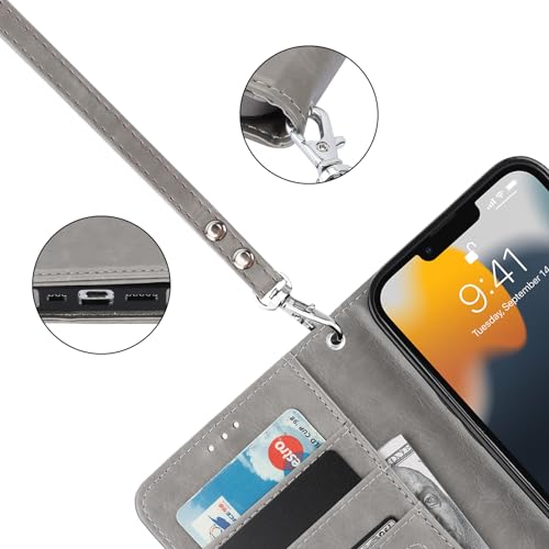 Bocasal Detachable Wallet Case Card Holder for iPhone 13 Pro, Grey - color: Gray